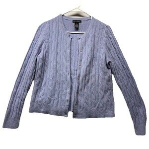 Alexandra Bartlett Cardigan Womens Large Cable Knit Lambs Wool Rabbit Hair Blue